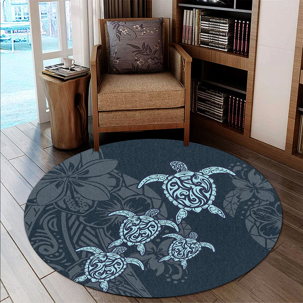 Hawaii Round Rug Plumeria Polynesian Deep Sea Turtle