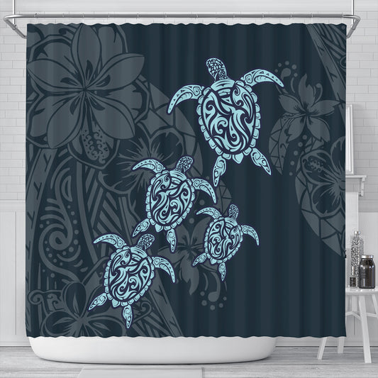 Hawaii Shower Curtain Plumeria Polynesian Deep Sea Turtle