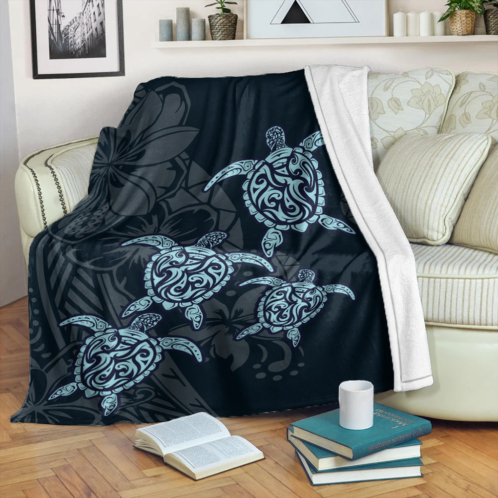 Hawaii Premium Blanket Plumeria Polynesian Deep Sea Turtle