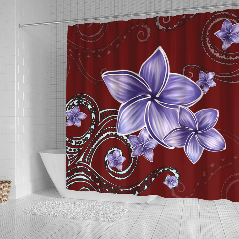 Hawaii Shower Curtain Plumeria Violet Polynesia Red