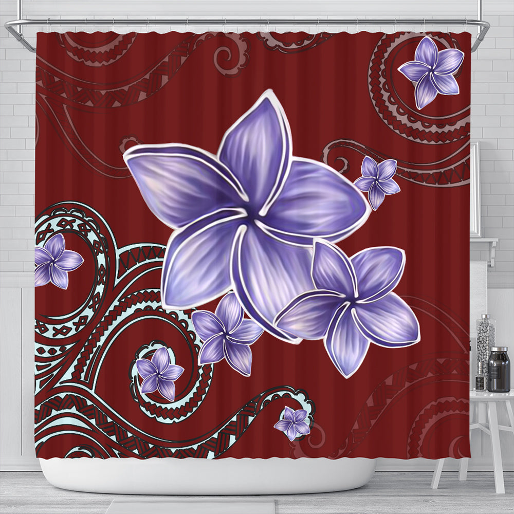 Hawaii Shower Curtain Plumeria Violet Polynesia Red