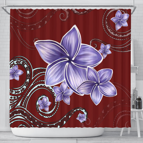 Hawaii Shower Curtain Plumeria Violet Polynesia Red