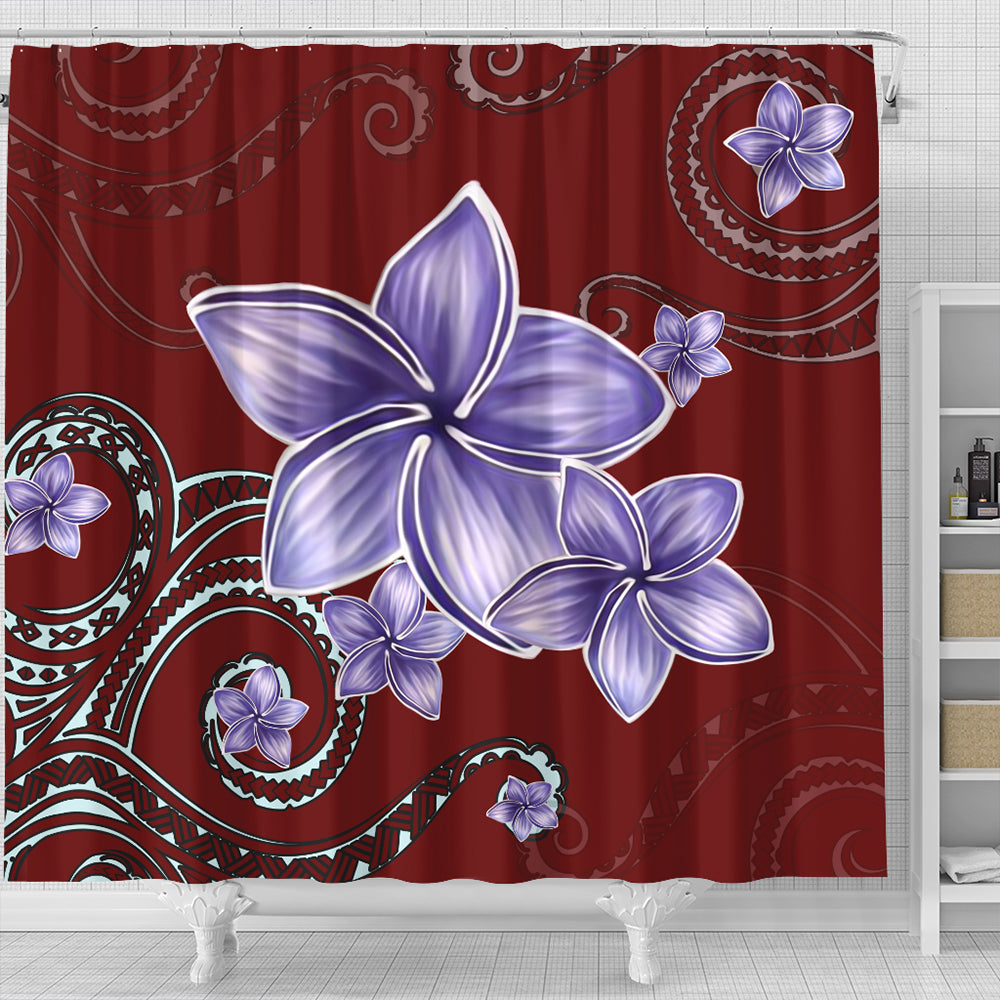 Hawaii Shower Curtain Plumeria Violet Polynesia Red