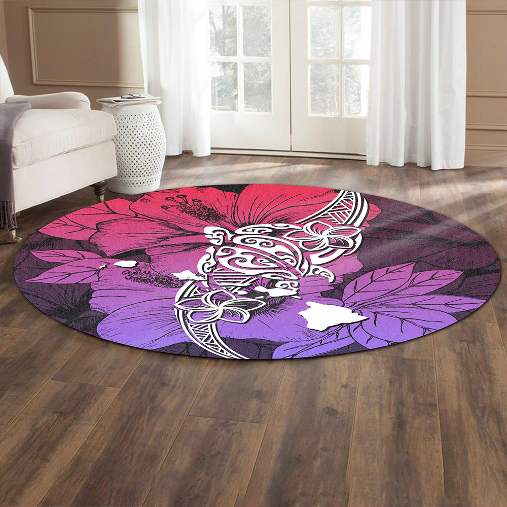 Hawaii Round Rug Polynesian Hibiscus Sweat