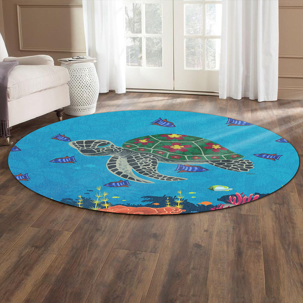 Hawaii Round Rug Sea Cartoon