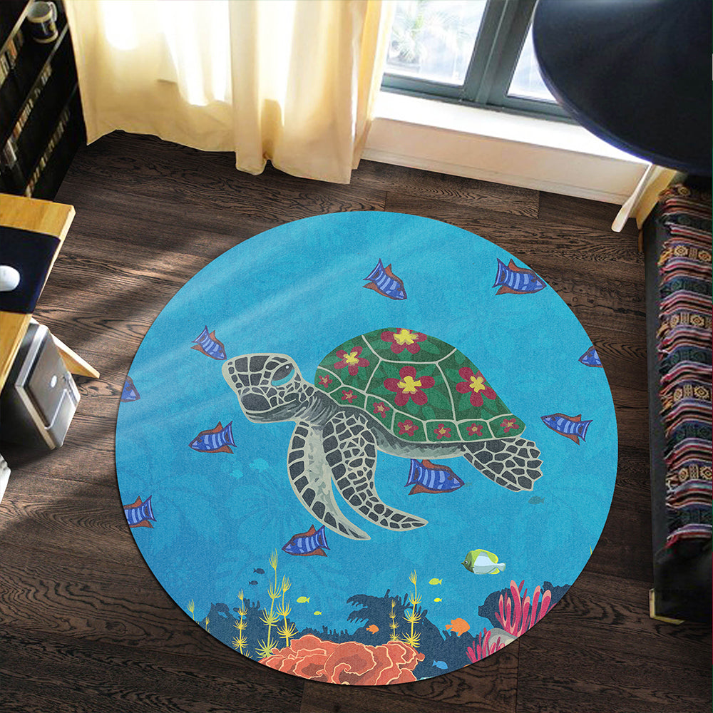 Hawaii Round Rug Sea Cartoon