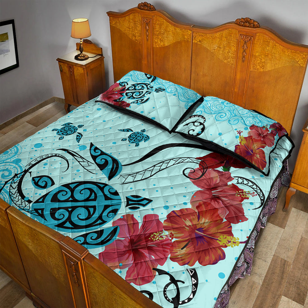 Hawaii Quilt Bed Set Sea Turtle Hibiscus