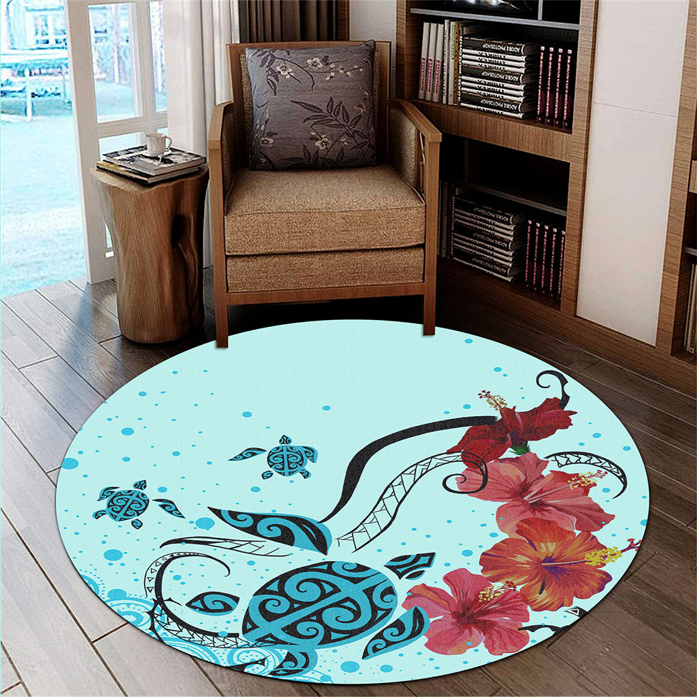 Hawaii Round Rug Sea Turtle Hibiscus