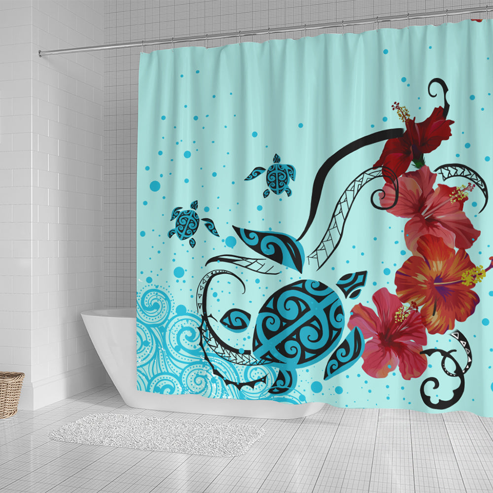 Hawaii Shower Curtain Sea Turtle Hibiscus