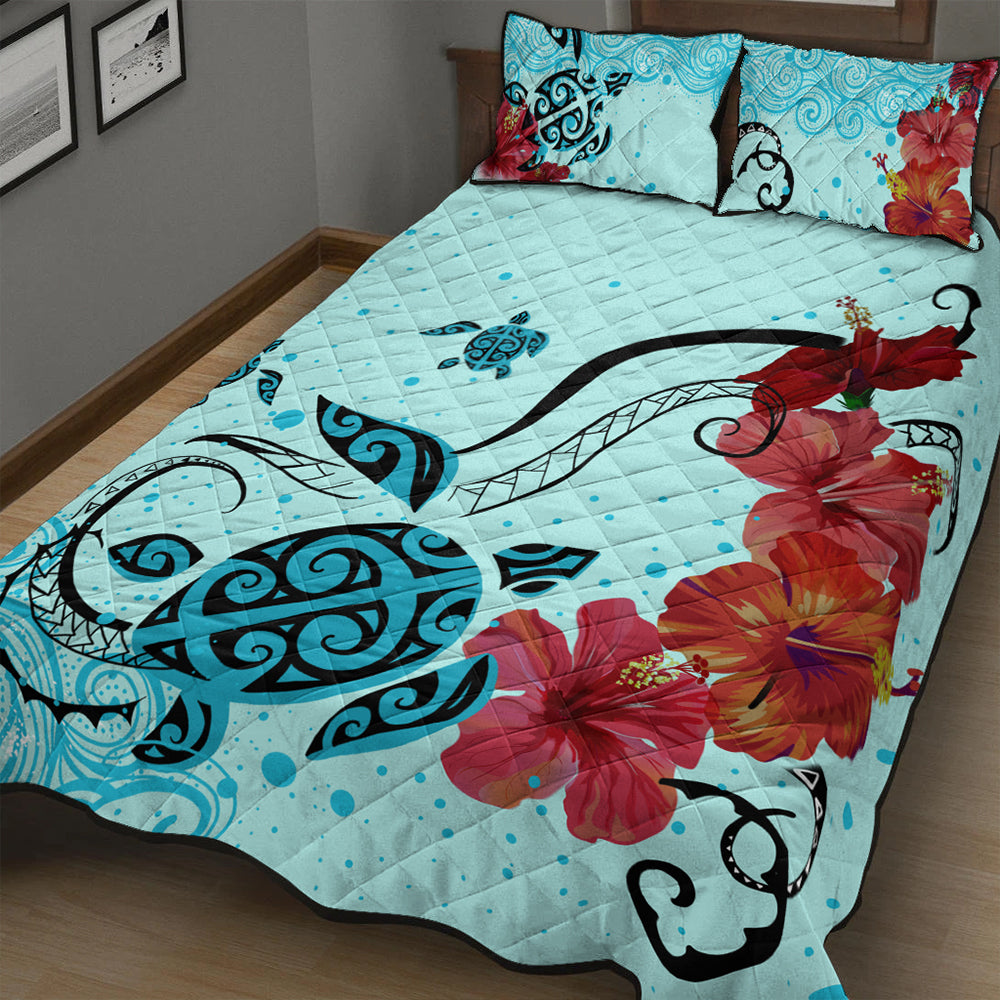 Hawaii Quilt Bed Set Sea Turtle Hibiscus