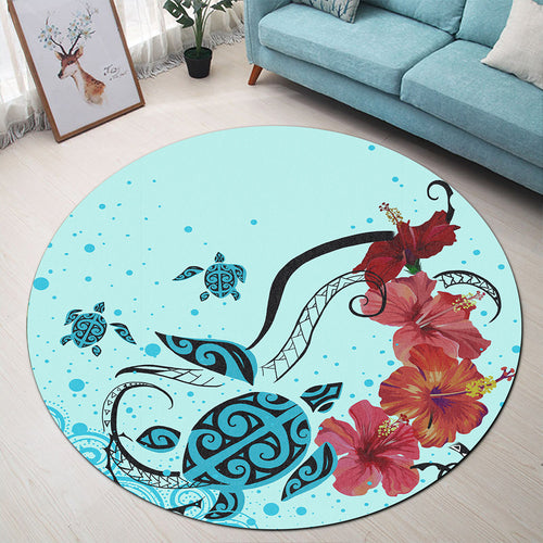 Hawaii Round Rug Sea Turtle Hibiscus