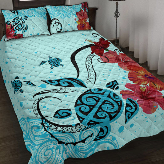Hawaii Quilt Bed Set Sea Turtle Hibiscus