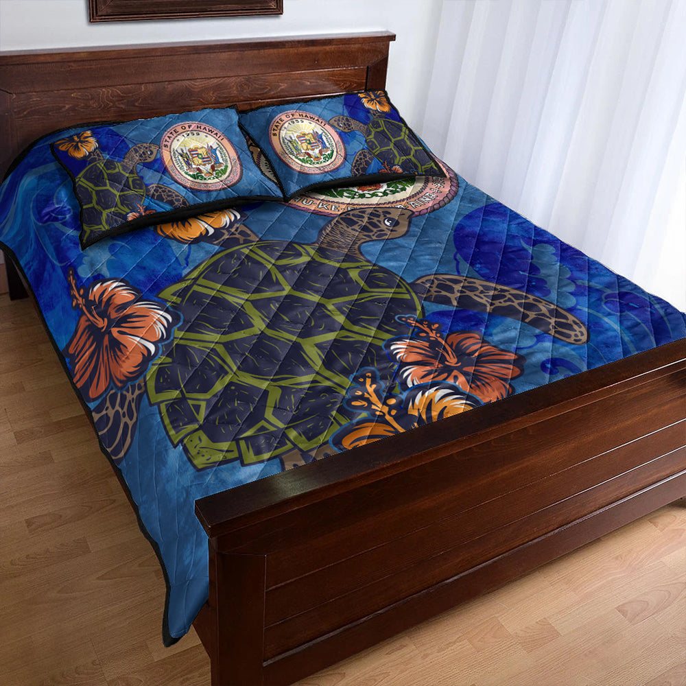 Hawaii Quilt Bed Set Seal Hibiscus Ocean Pin Light Turtle Sea
