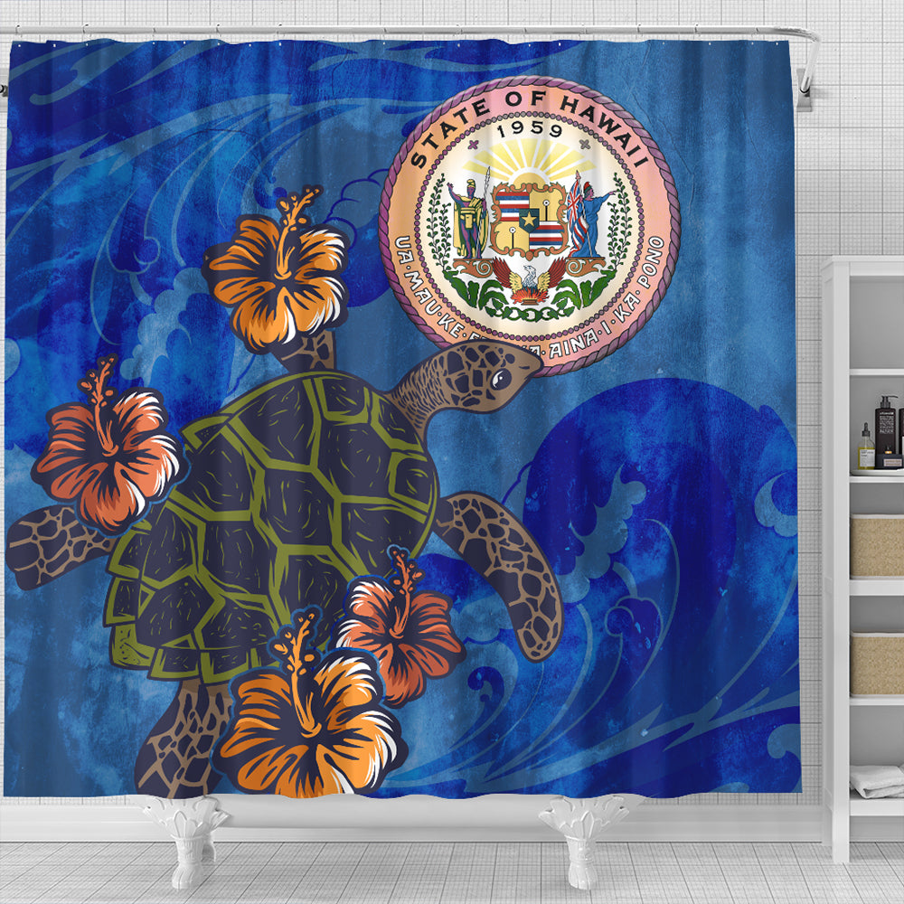Hawaii Shower Curtain Seal Hibiscus Ocean Pin Light Turtle Sea