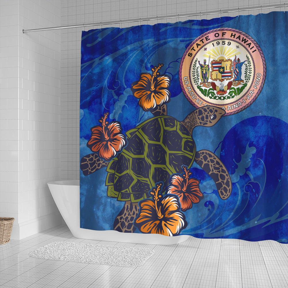 Hawaii Shower Curtain Seal Hibiscus Ocean Pin Light Turtle Sea