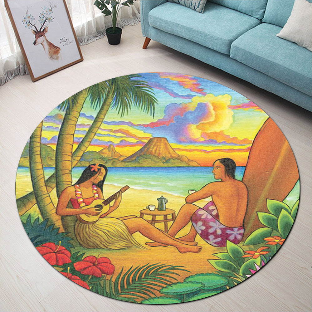 Hawaii Round Rug Sing A Song On A Beach