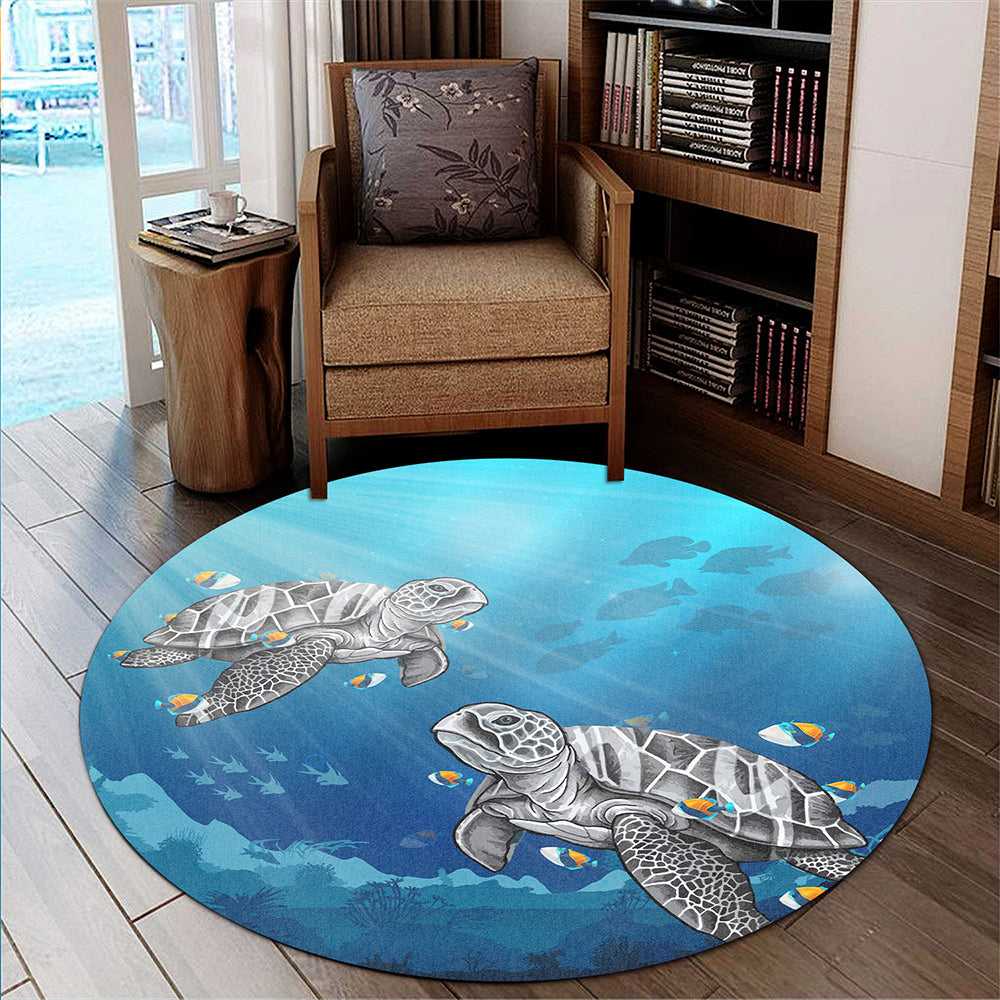 Hawaii Round Rug Turtle And Humuhumunukunukuapua'a New