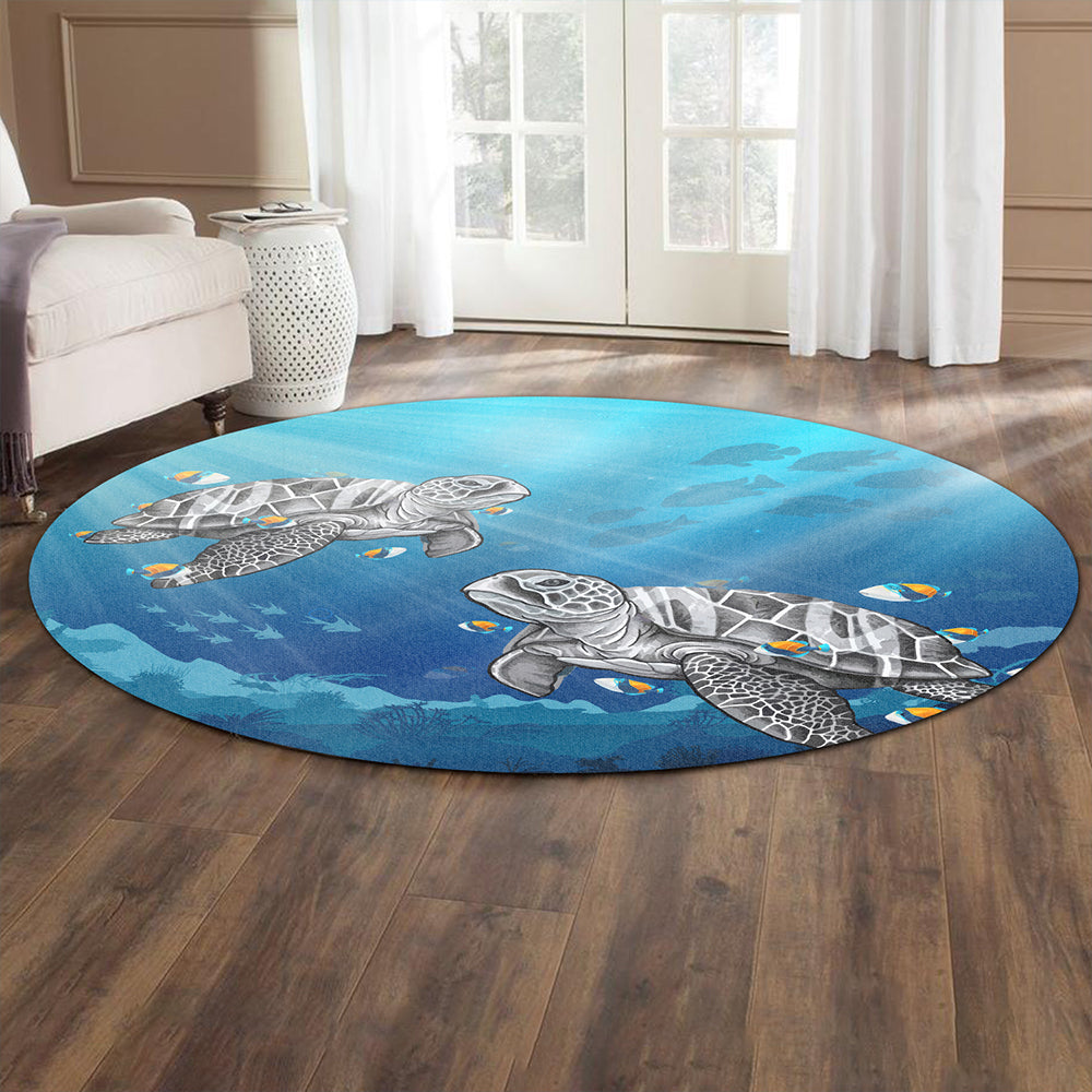 Hawaii Round Rug Turtle And Humuhumunukunukuapua'a New