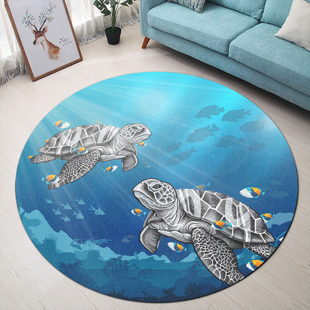 Hawaii Round Rug Turtle And Humuhumunukunukuapua'a New