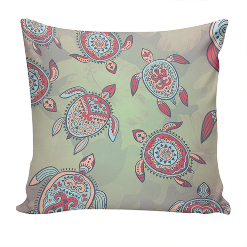 Hawaii Pillow Cover Turtle Colorful Hibiscus Background