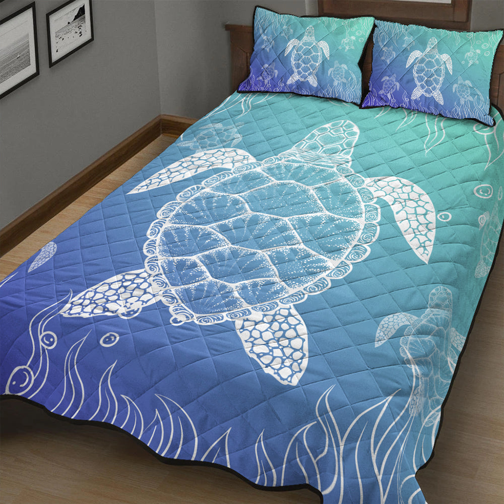 Hawaii Quilt Bed Set Turtle Gardiant Background
