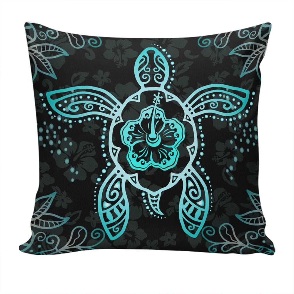 Hawaii Pillow Cover Turtle Hibiscus Blue