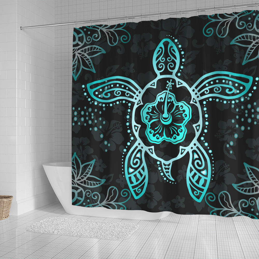 Hawaii Shower Curtain Turtle Hibiscus Blue