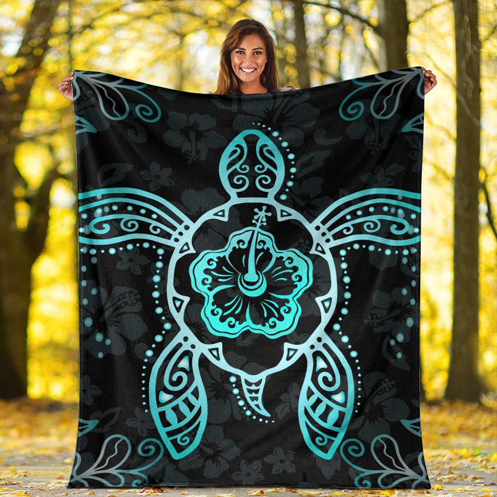 Hawaii Premium Blanket Turtle Hibiscus Blue