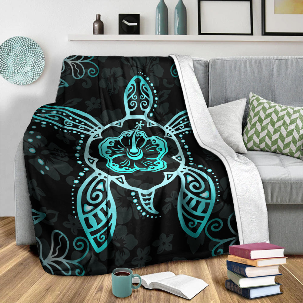 Hawaii Premium Blanket Turtle Hibiscus Blue