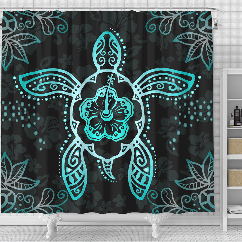 Hawaii Shower Curtain Turtle Hibiscus Blue