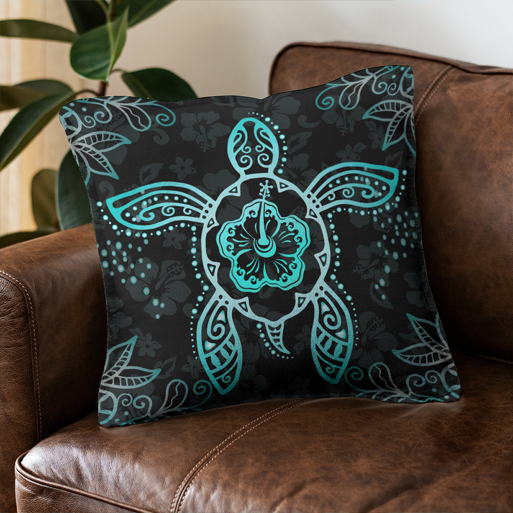 Hawaii Pillow Cover Turtle Hibiscus Blue