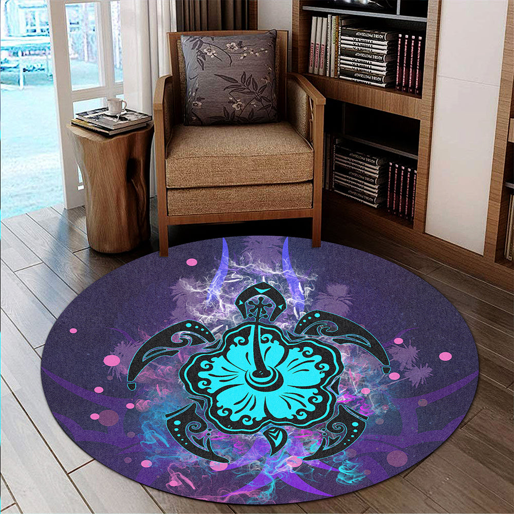 Hawaii Round Rug Turtle Hibiscus Galaxy Violet