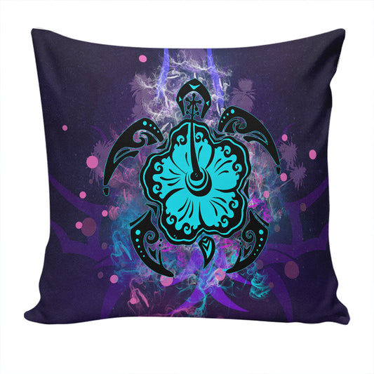 Hawaii Pillow Cover Turtle Hibiscus Galaxy Violet