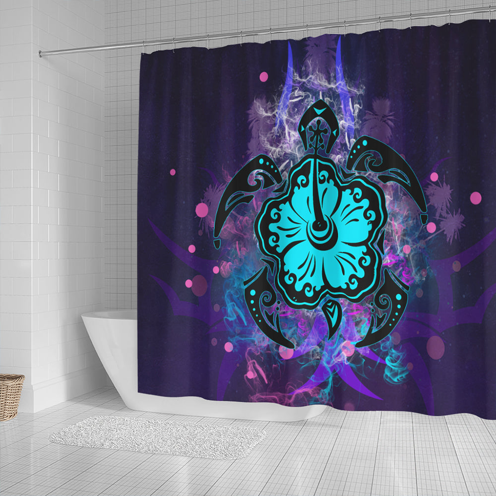 Hawaii Shower Curtain Turtle Hibiscus Galaxy Violet