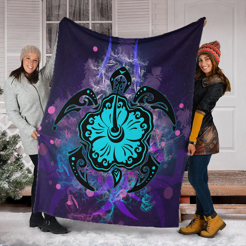 Hawaii Premium Blanket Turtle Hibiscus Galaxy Violet