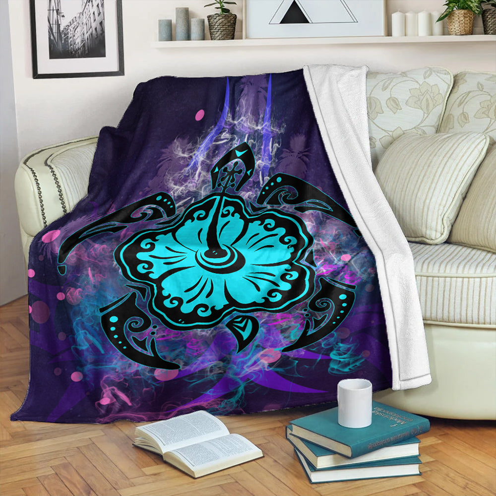 Hawaii Premium Blanket Turtle Hibiscus Galaxy Violet