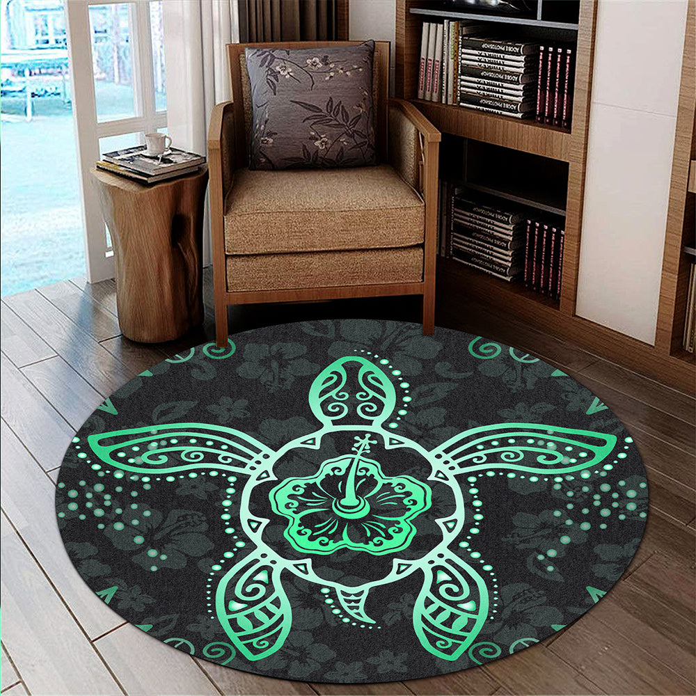 Hawaii Round Rug Turtle Hibiscus Green New
