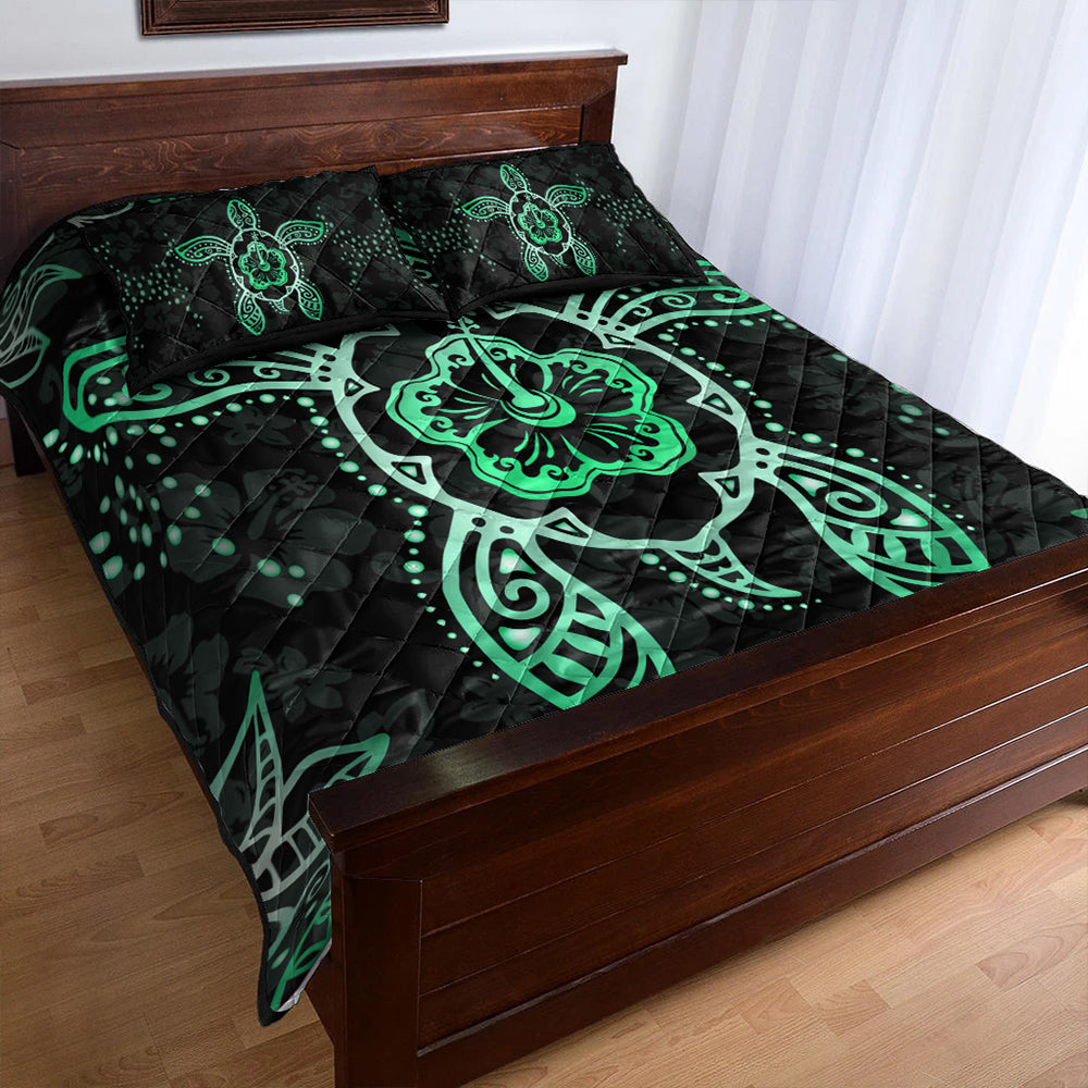 Hawaii Quilt Bed Set Turtle Hibiscus Green New