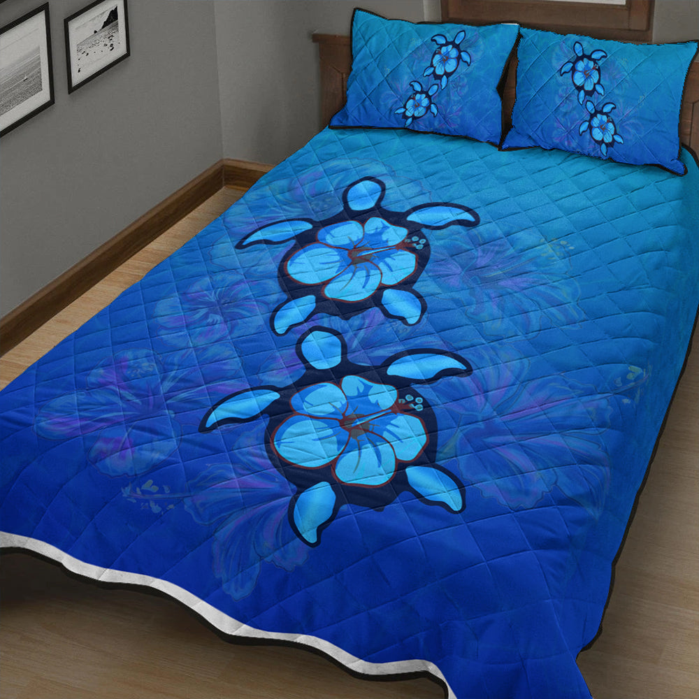 Hawaii Quilt Bed Set Turtle Hibiscus Ocean