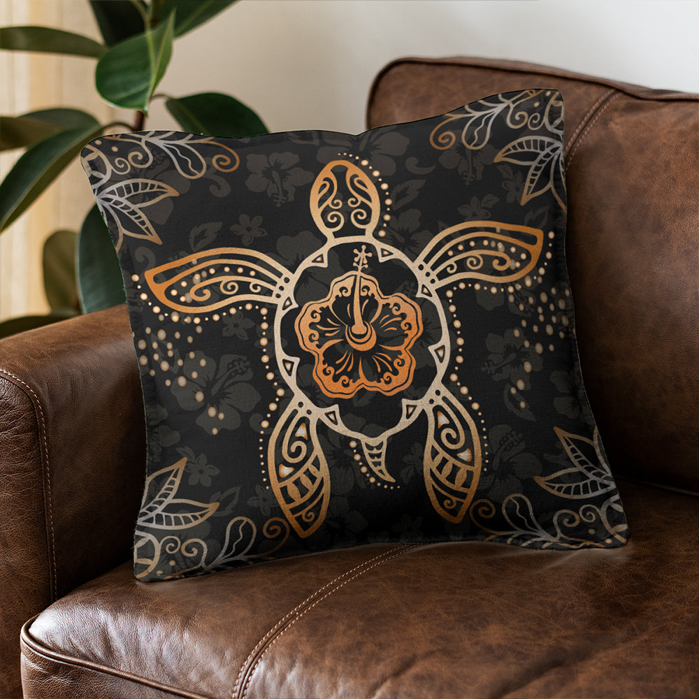 Hawaii Pillow Cover Turtle Hibiscus Orange