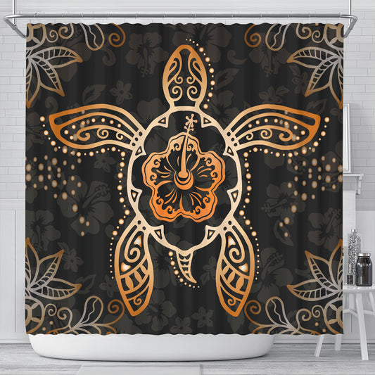 Hawaii Shower Curtain Turtle Hibiscus Orange