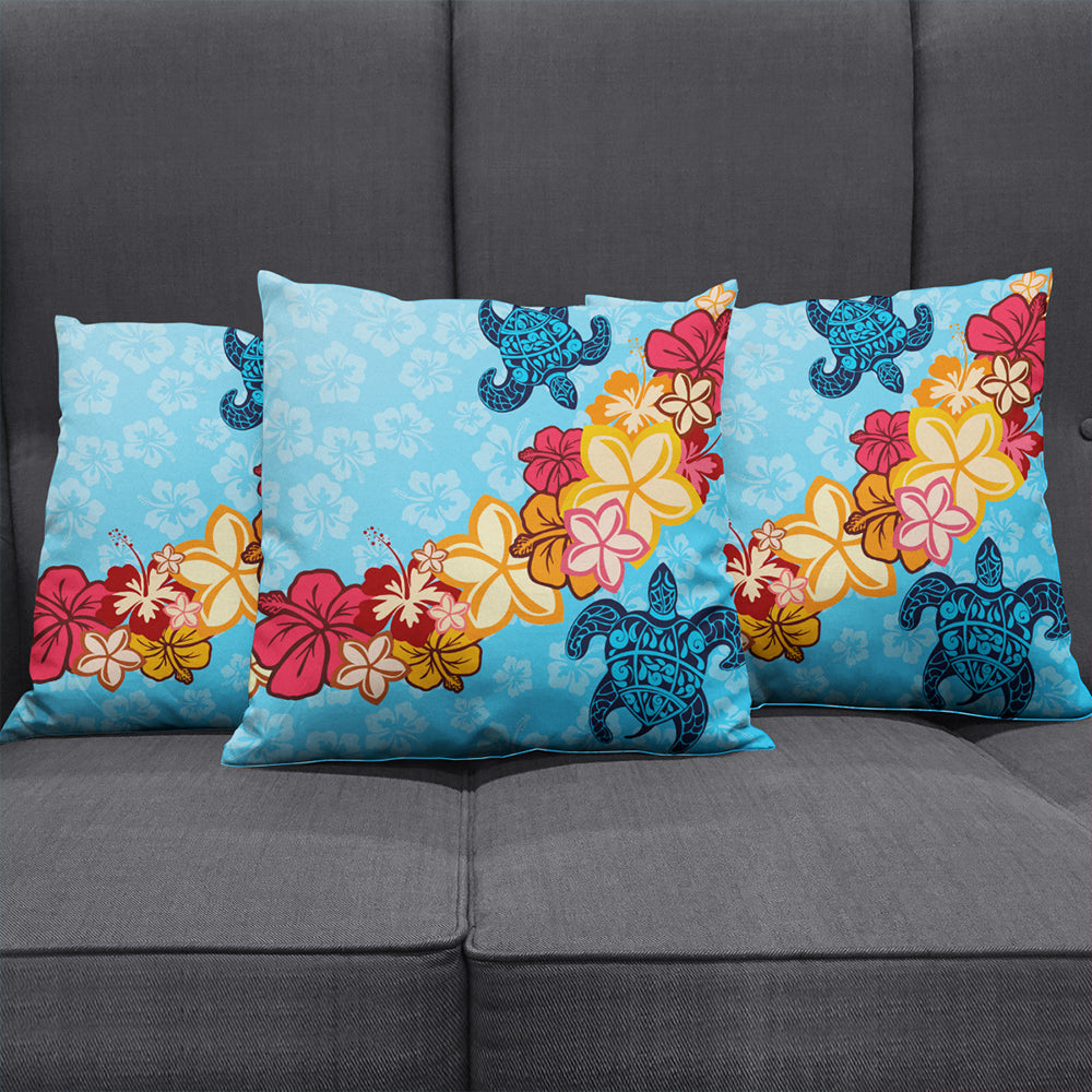 Hawaii Pillow Cover Turtle Hibiscus Pattern Blue