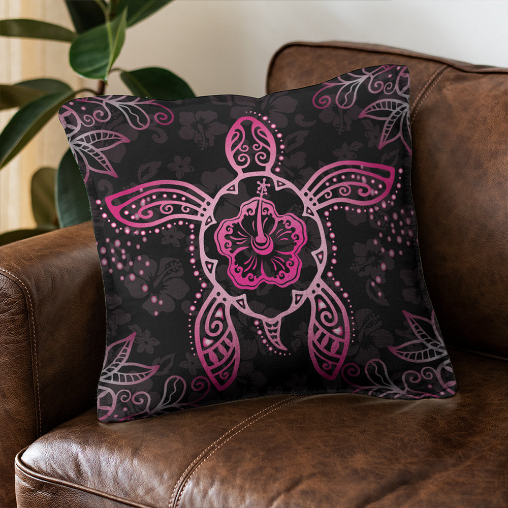 Hawaii Pillow Cover Turtle Hibiscus Pink