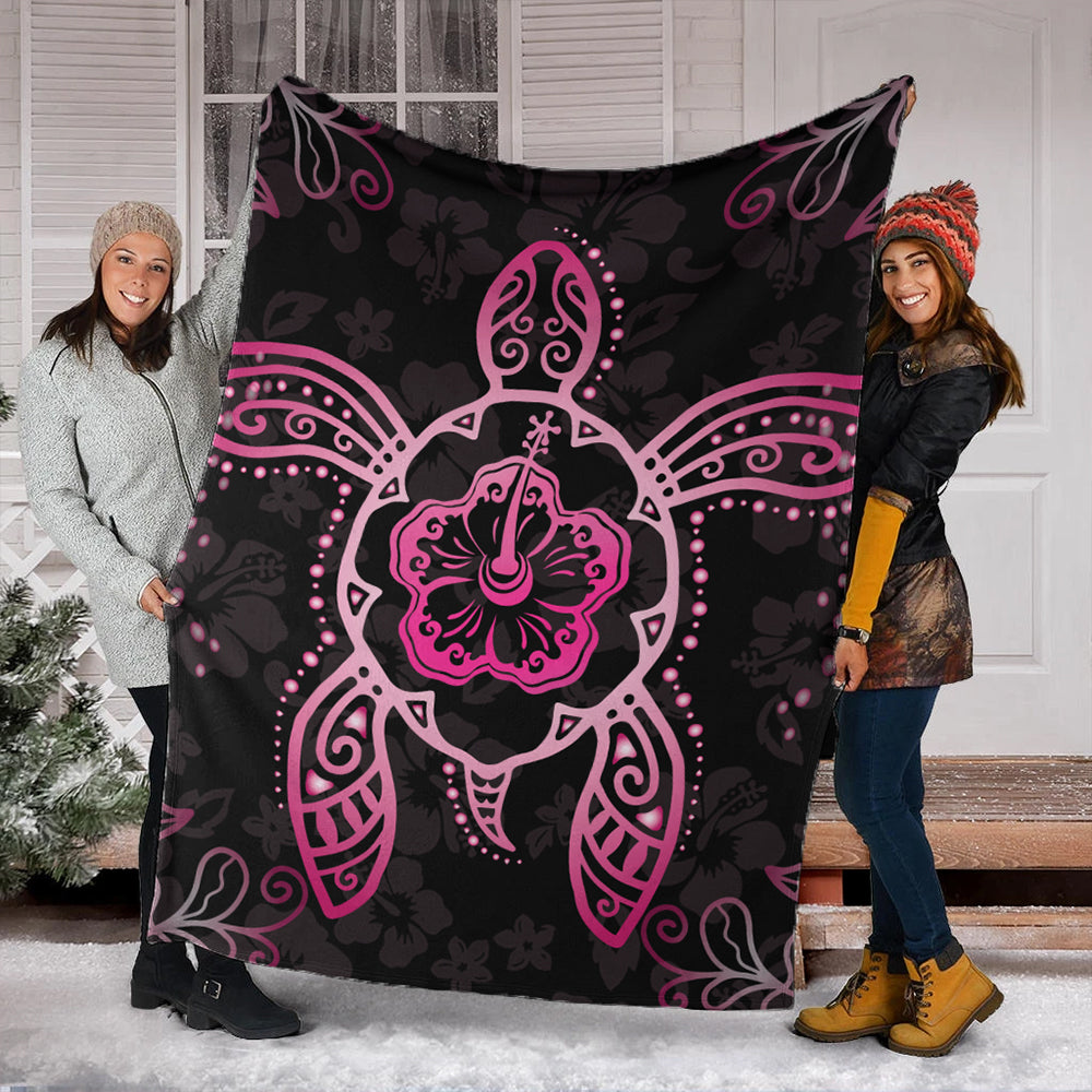 Hawaii Premium Blanket Turtle Hibiscus Pink