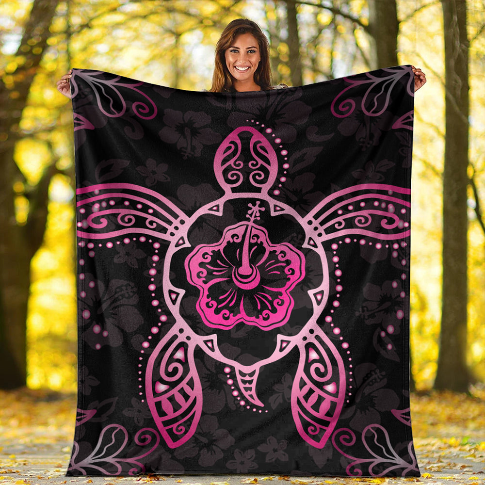 Hawaii Premium Blanket Turtle Hibiscus Pink
