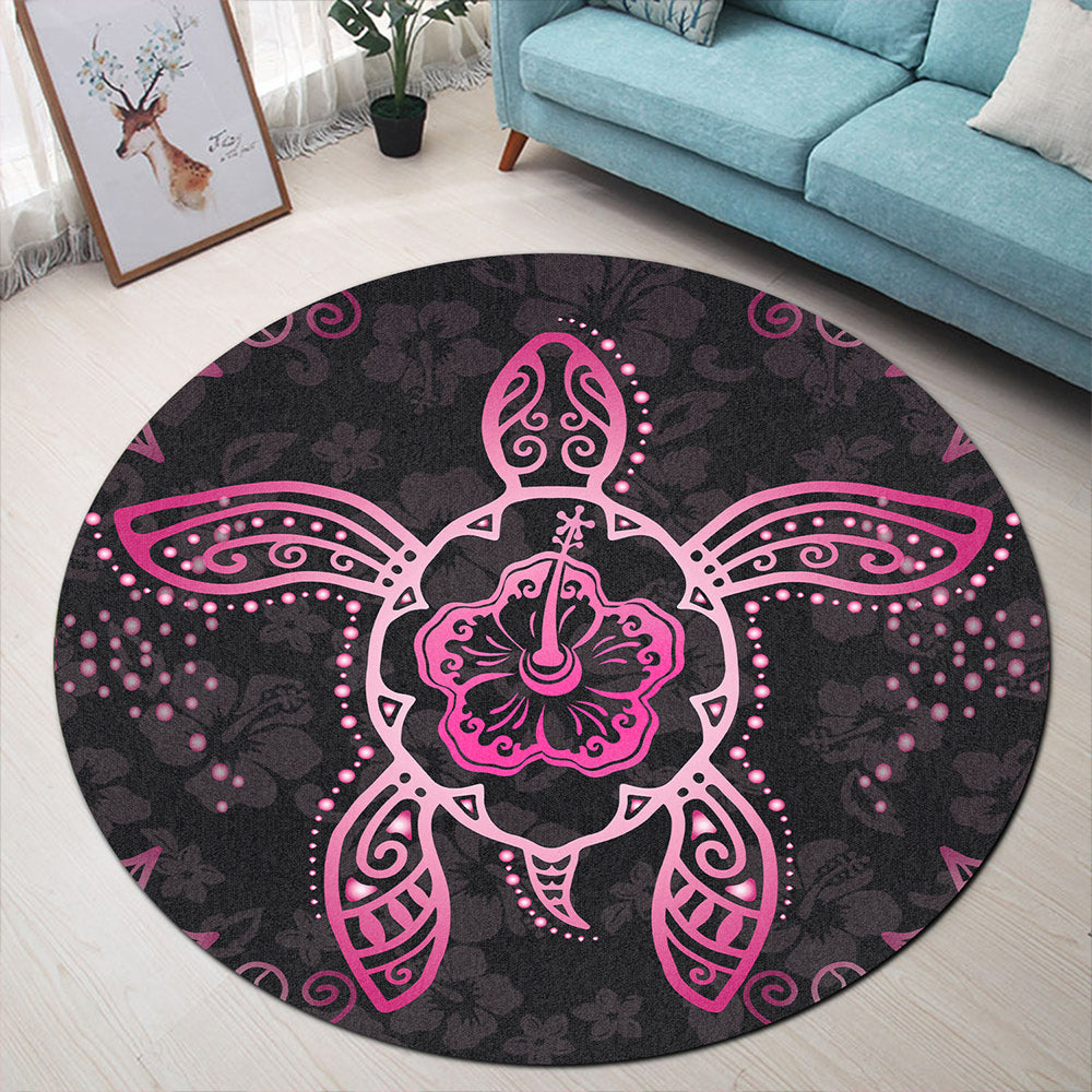 Hawaii Round Rug Turtle Hibiscus Pink