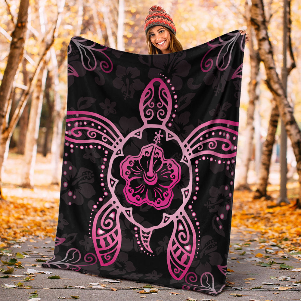 Hawaii Premium Blanket Turtle Hibiscus Pink
