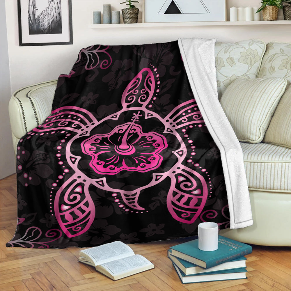 Hawaii Premium Blanket Turtle Hibiscus Pink