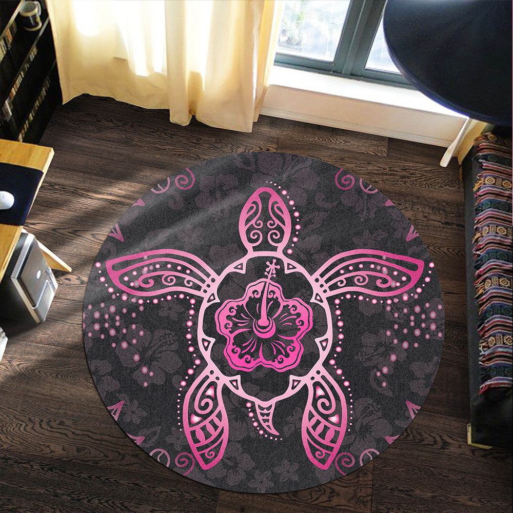 Hawaii Round Rug Turtle Hibiscus Pink