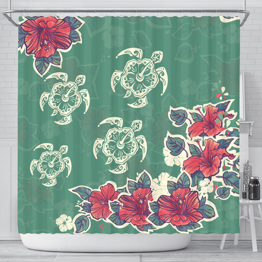 Hawaii Shower Curtain Turtle Hibiscus Summer